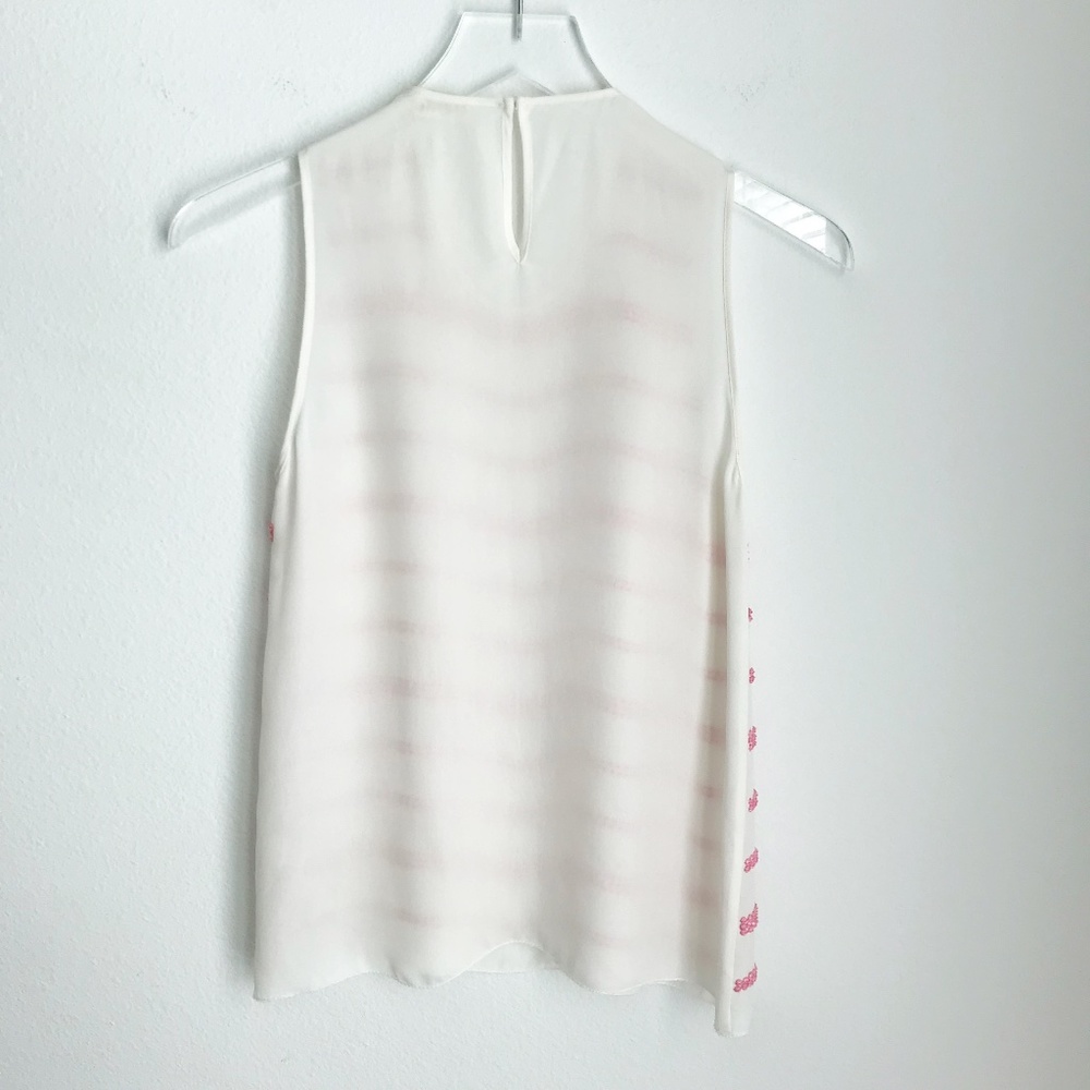 L' Agence Silk Beaded Sleeveless Sheer Tank Top Size 0 Ivory Pink Round Neck - Picture 2 of 10